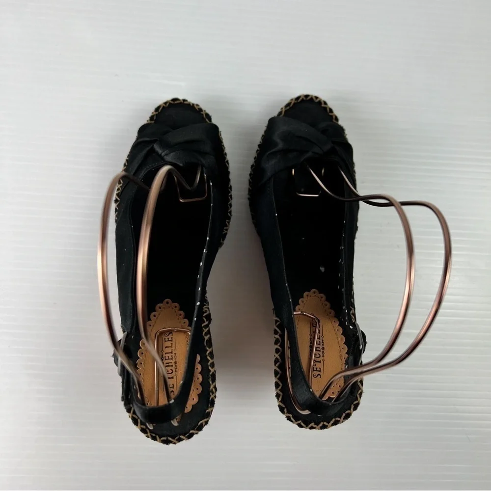 Seychelles SINGAPORE Sandals Womens 8 Cork Wedge Heel Slingback Peep Toe Black